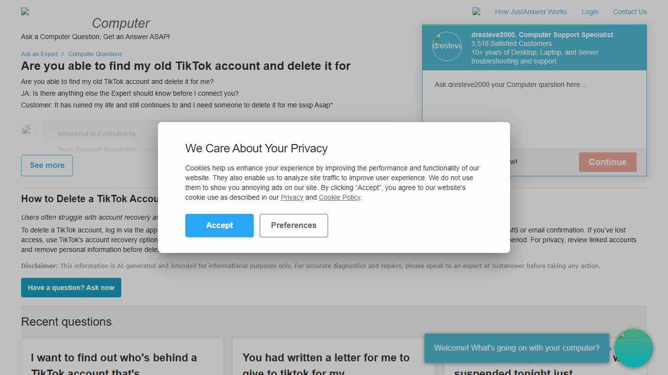 Are you able to find my old TikTok account and delete it for me? It has ruined my life and still continues to and I need