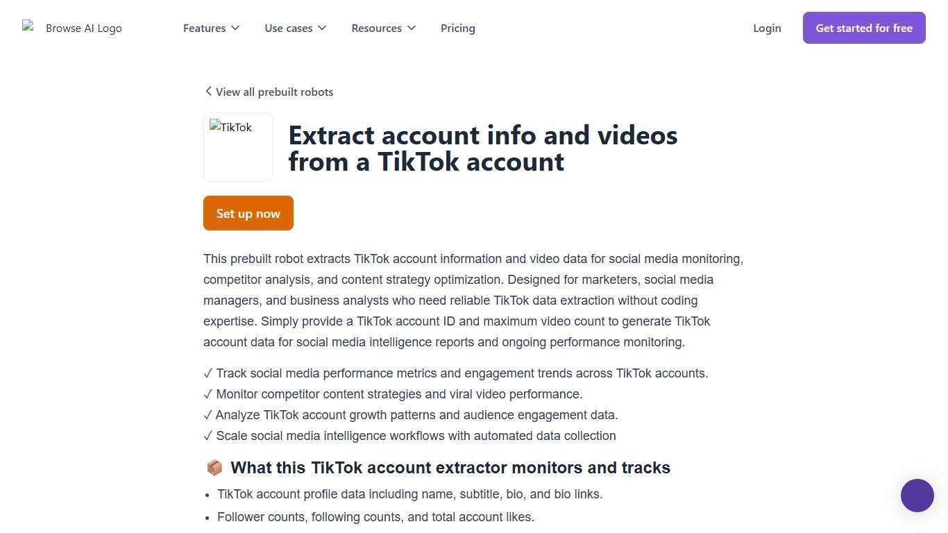 Extract account info and videos from a TikTok account - Browse AI